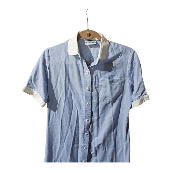 70s Vintage DAVID CRYSTAL LACOSTE Blue White Short Sleeve Dress - Size 8 - Picture 3 of 10